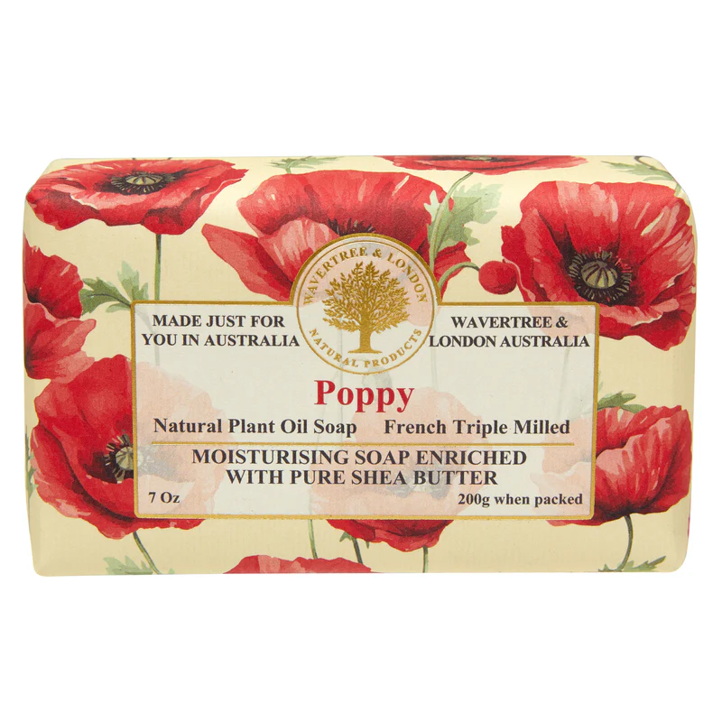Wavertree & London Poppy Soap Bar | Moisturizing, Shea Butter, Triple-Milled | Gentle for Sensitive Skin