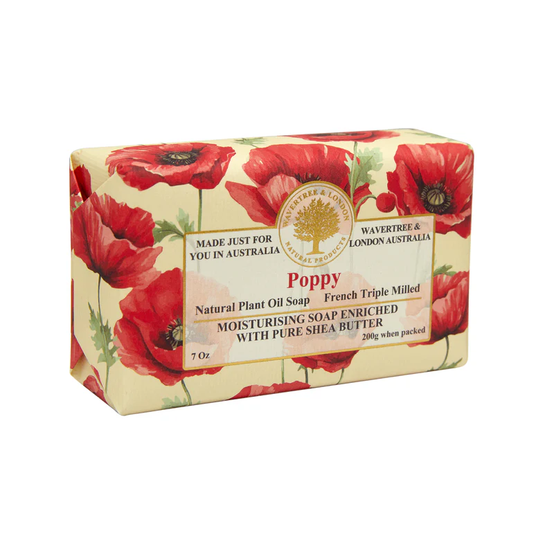 Wavertree & London Poppy Soap Bar | Moisturizing, Shea Butter, Triple-Milled | Gentle for Sensitive Skin