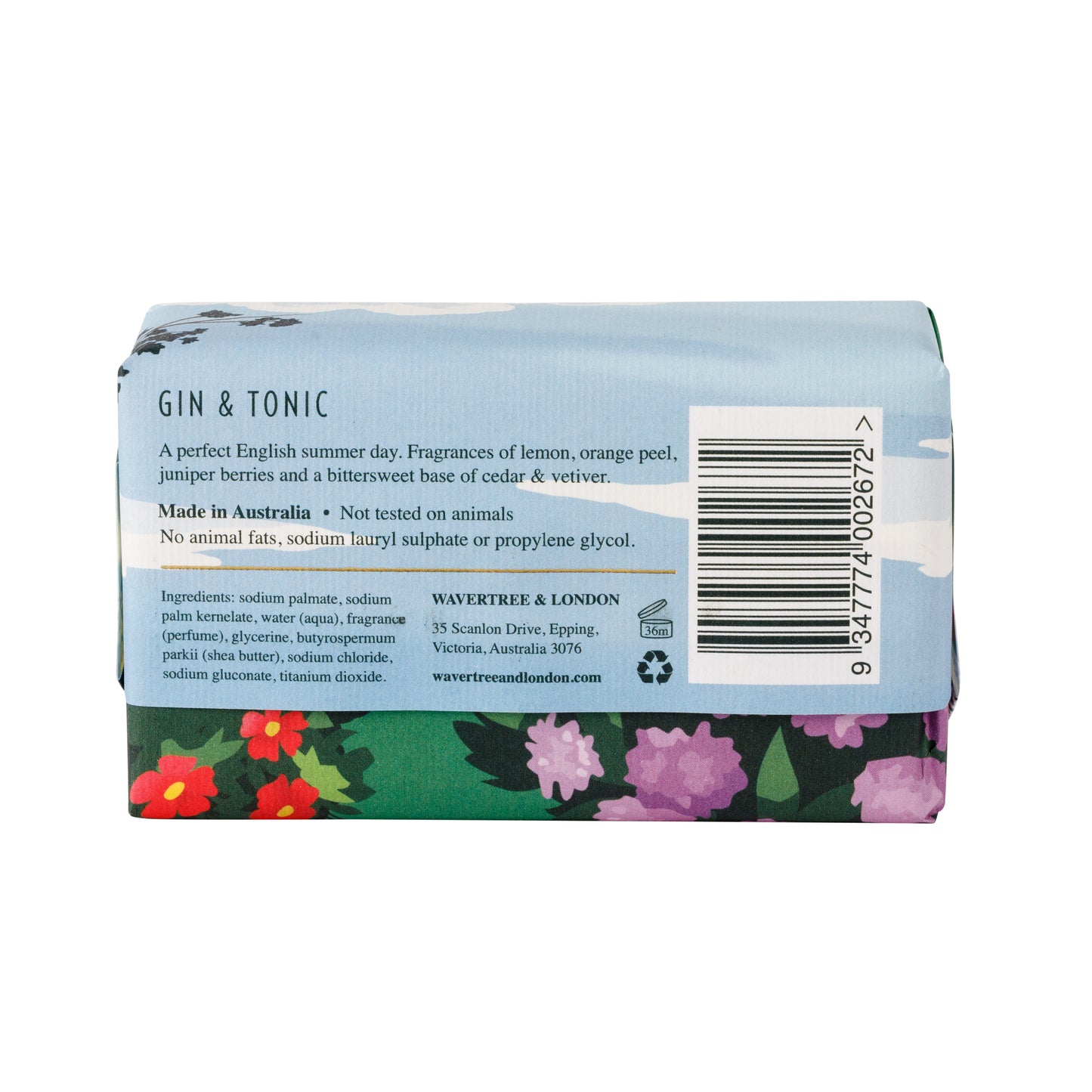 Wavertree & London Gin & Tonic Soap Bar | Moisturizing, Shea Butter, Triple-Milled | Gentle for Sensitive Skin