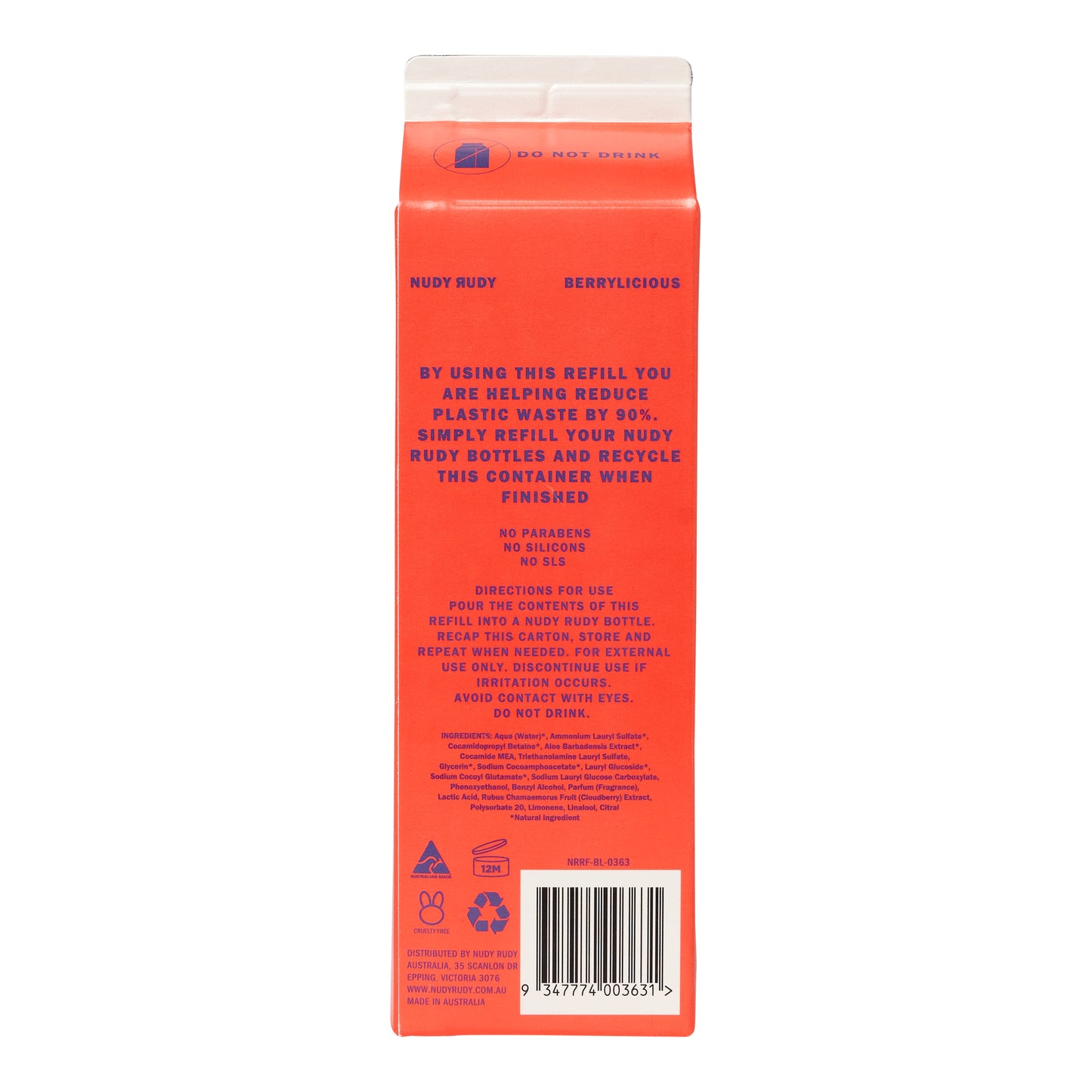 Nudy Rudy Berrylicious Hand & Body Wash 1L Refill