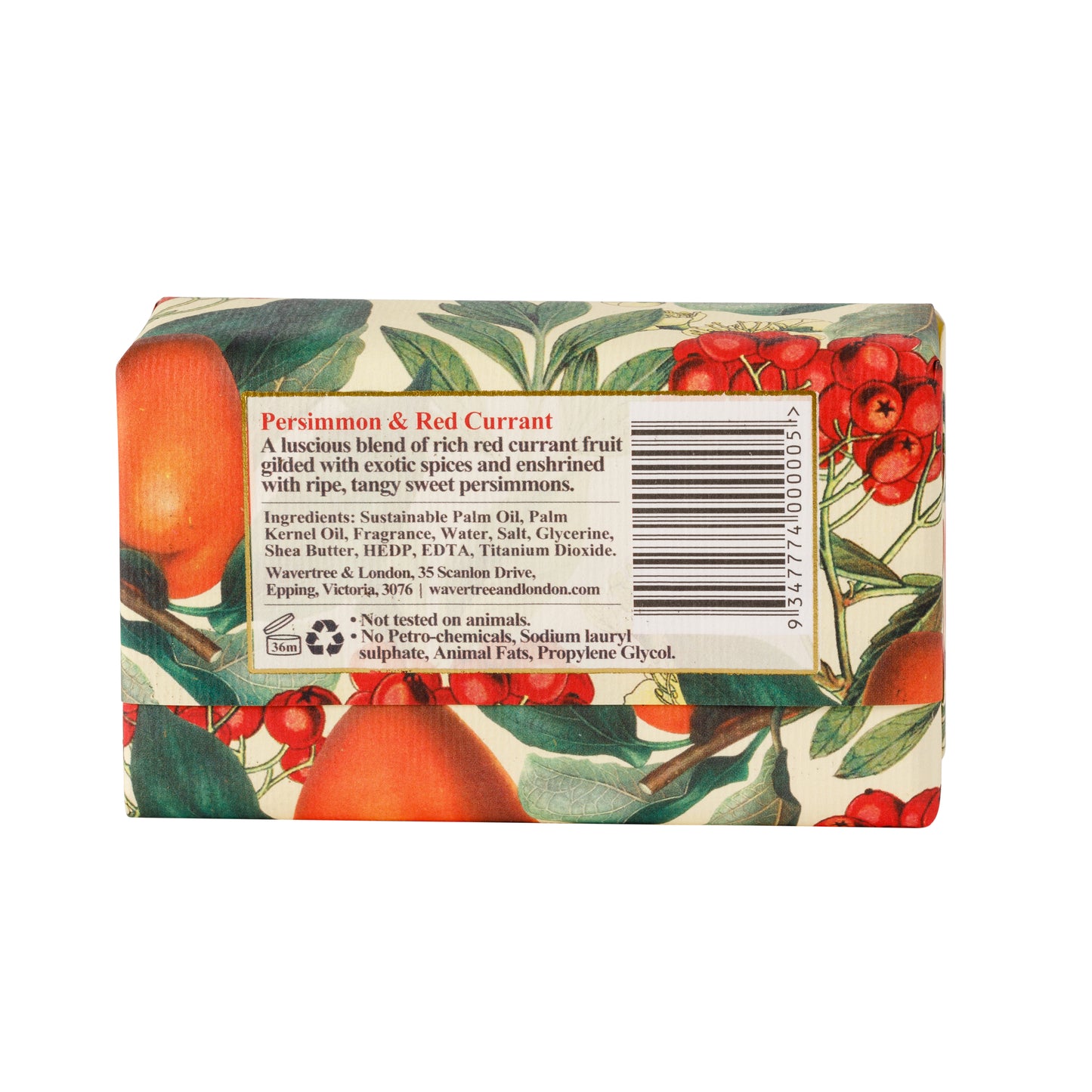 Wavertree & London Persimmon & Red Currant Soap Bar | Moisturizing, Shea Butter, Triple-Milled | Gentle for Sensitive Skin