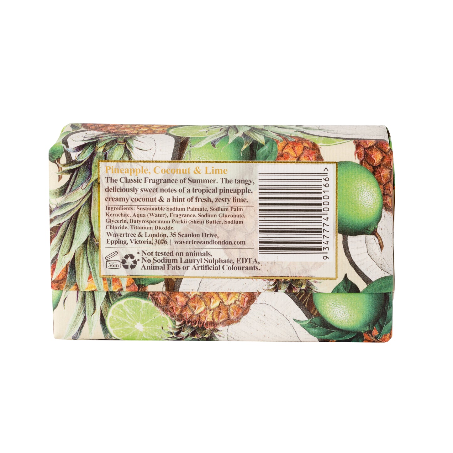 Wavertree & London Pineapple, Coconut & Lime Soap Bar | Moisturizing, Shea Butter, Triple-Milled | Gentle for Sensitive Skin