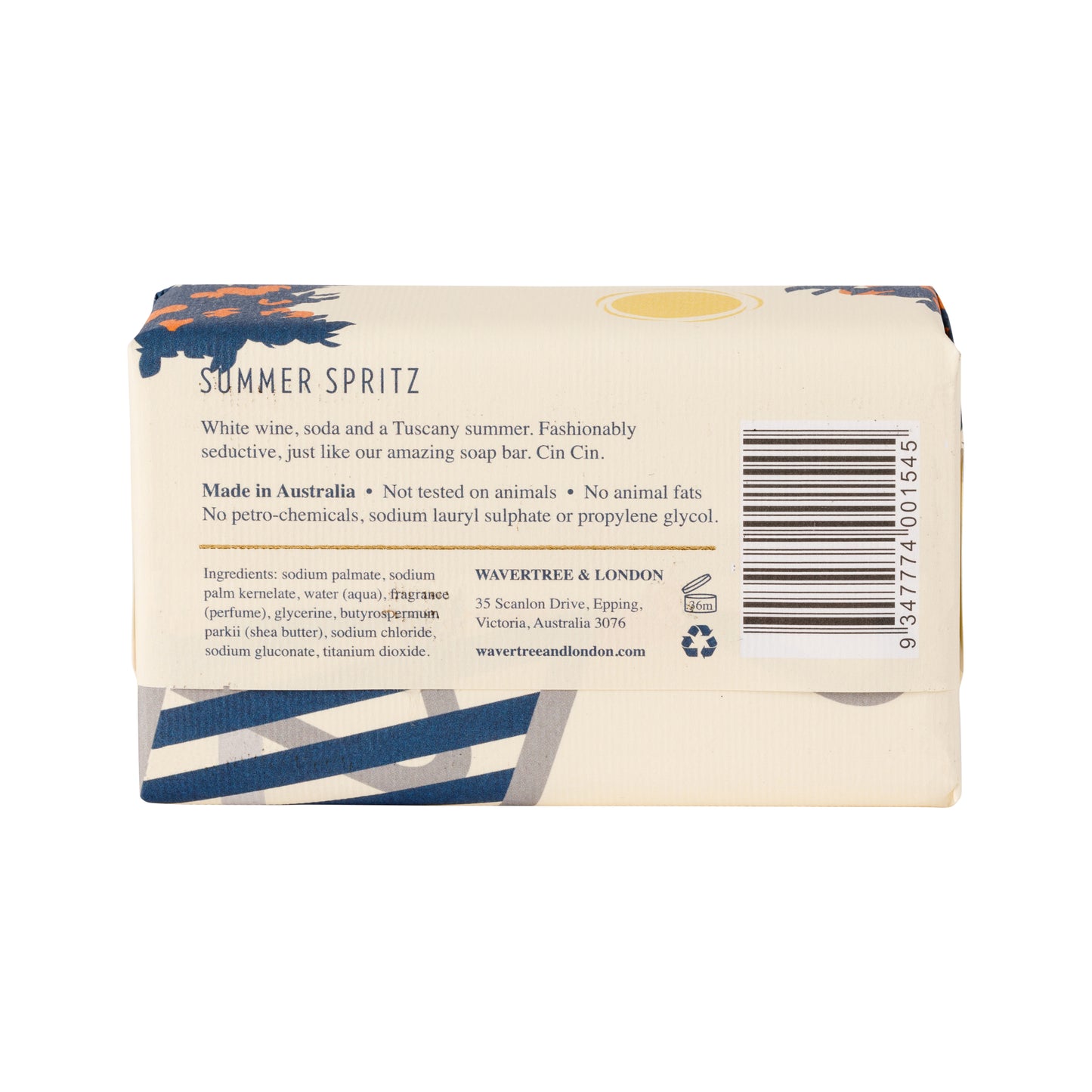 Wavertree & London Summer Spritz Soap Bar | Moisturizing, Shea Butter, Triple-Milled | Gentle for Sensitive Skin