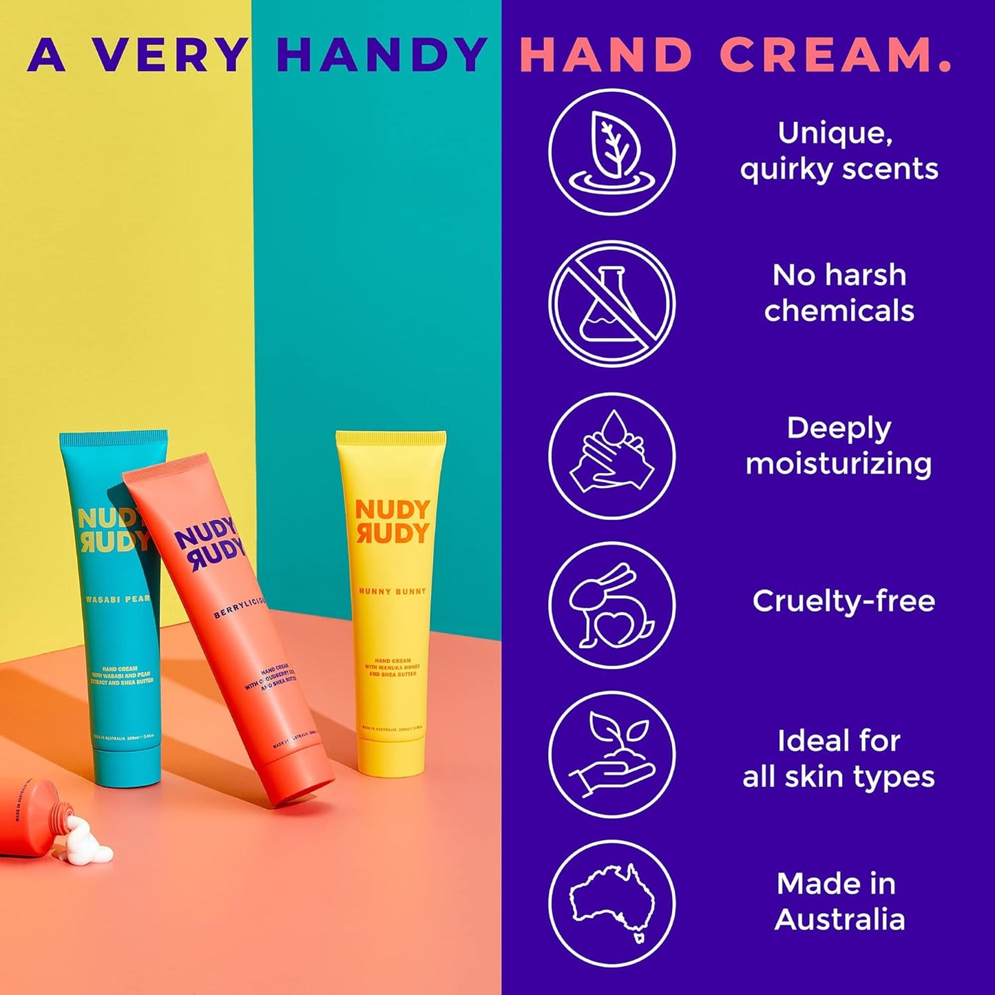 Nudy Rudy Hunny Bunny Hand Cream | Organic Shea Butter | Non-Greasy Lotion | Natural Ingredient Skin Care