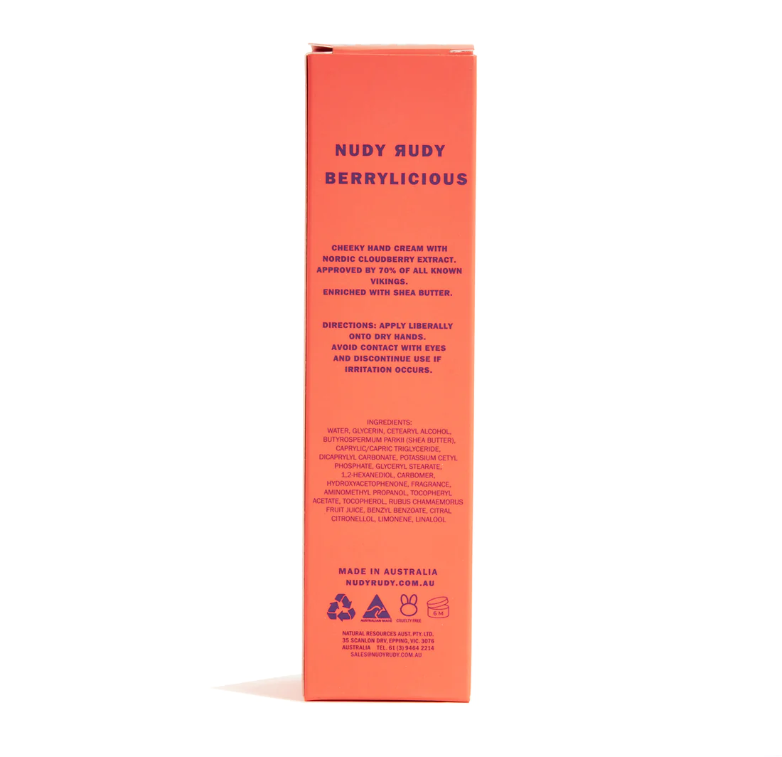 Nudy Rudy Berrylicious Hand Cream | Organic Shea Butter | Non-Greasy Lotion | Natural Ingredient Skin Care