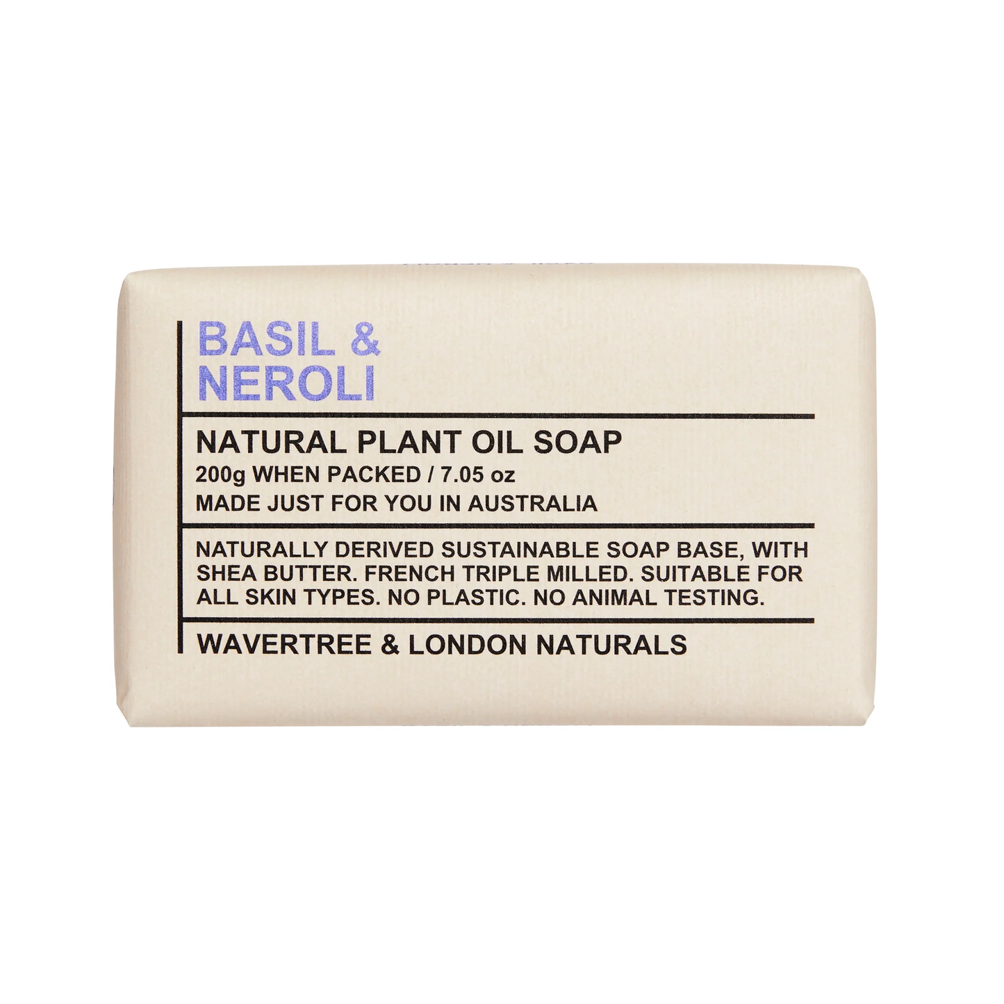 Wavertree & London Basil & Neroli Soap Bar | Moisturizing Triple-Milled Bar with Shea Butter | Gentle on Skin