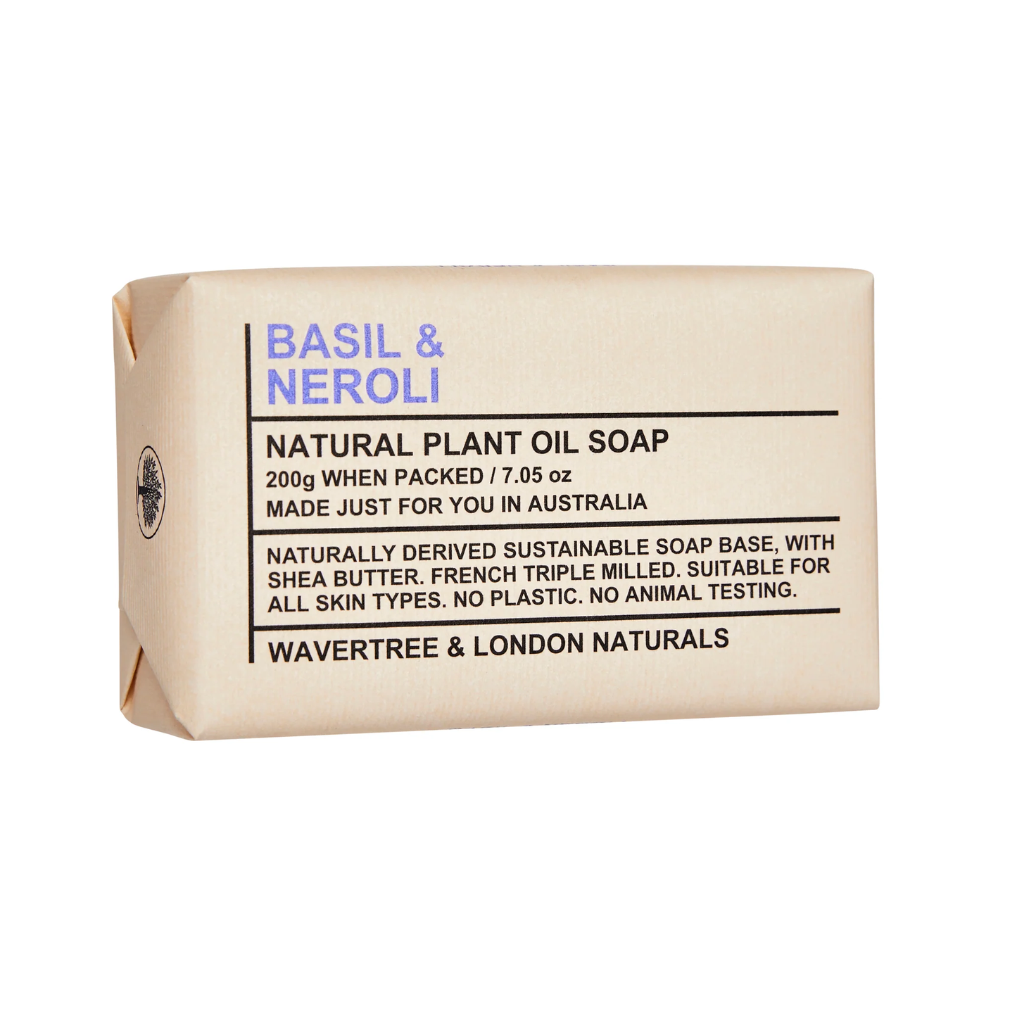 Wavertree & London Basil & Neroli Soap Bar | Moisturizing Triple-Milled Bar with Shea Butter | Gentle on Skin