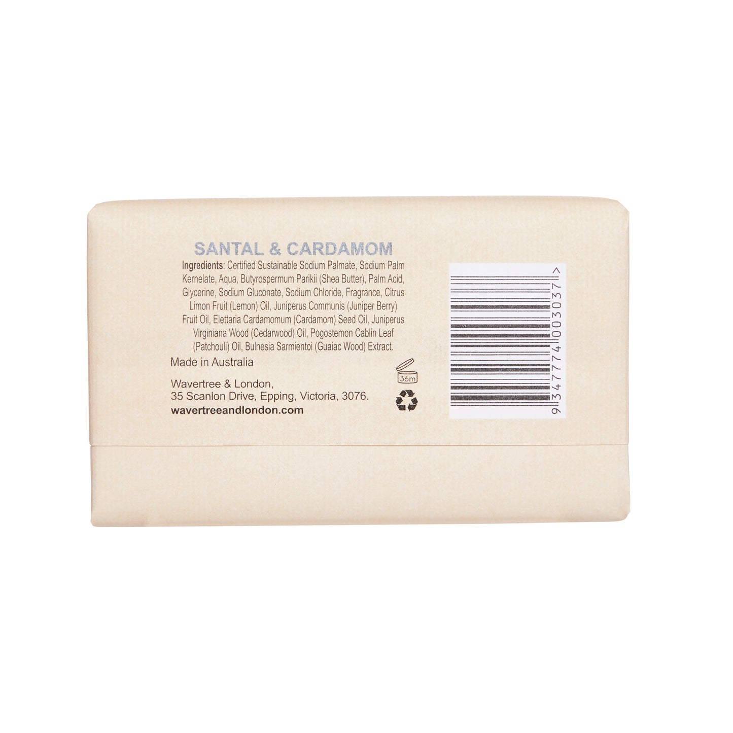 Wavertree & London Santal & Cardamom Soap Bar | Moisturizing Triple-Milled Bar with Shea Butter | Gentle on Skin