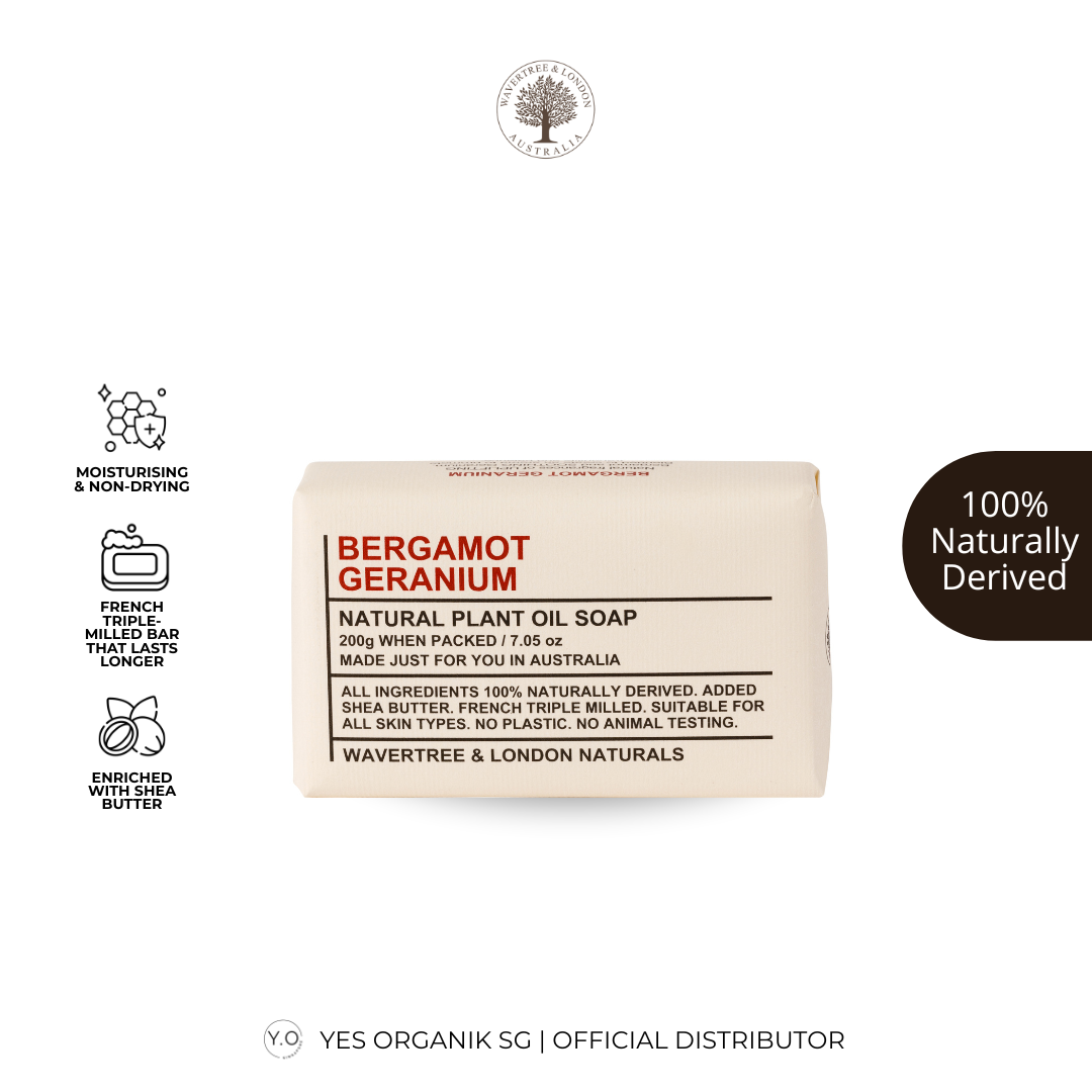 Wavertree & London Bergamot & Geranium Soap Bar | Moisturising Triple-Milled Bar with Shea Butter | 100% Naturally Derived