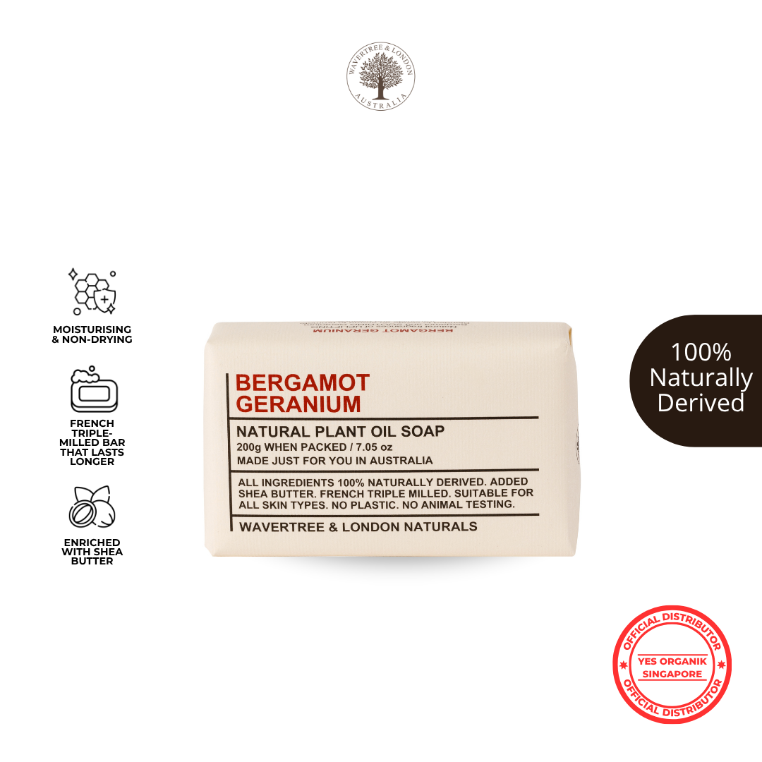 Wavertree & London Bergamot & Geranium Soap Bar | Moisturising Triple-Milled Bar with Shea Butter | 100% Naturally Derived