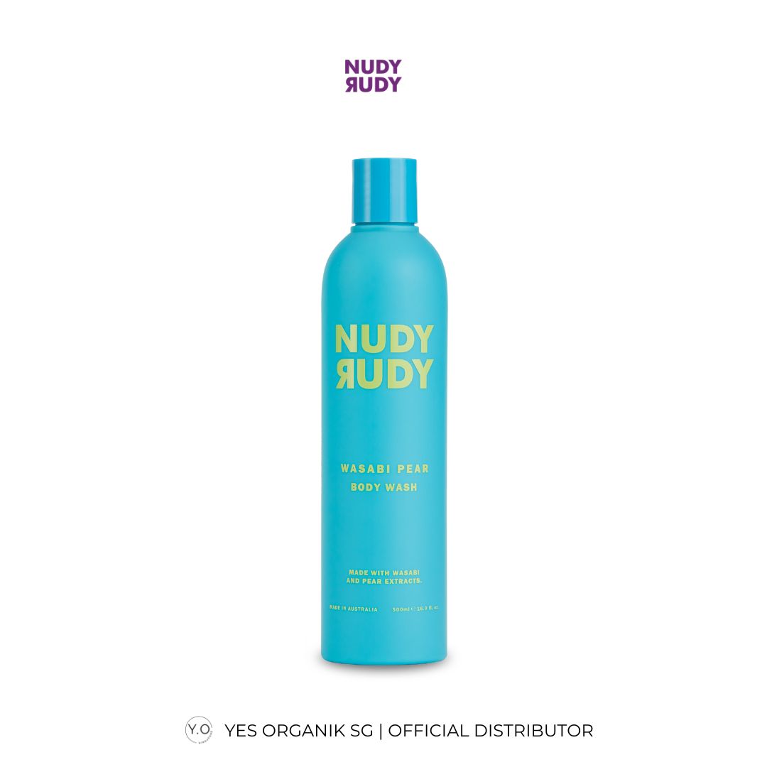 Nudy Rudy body wash bottle on a white background