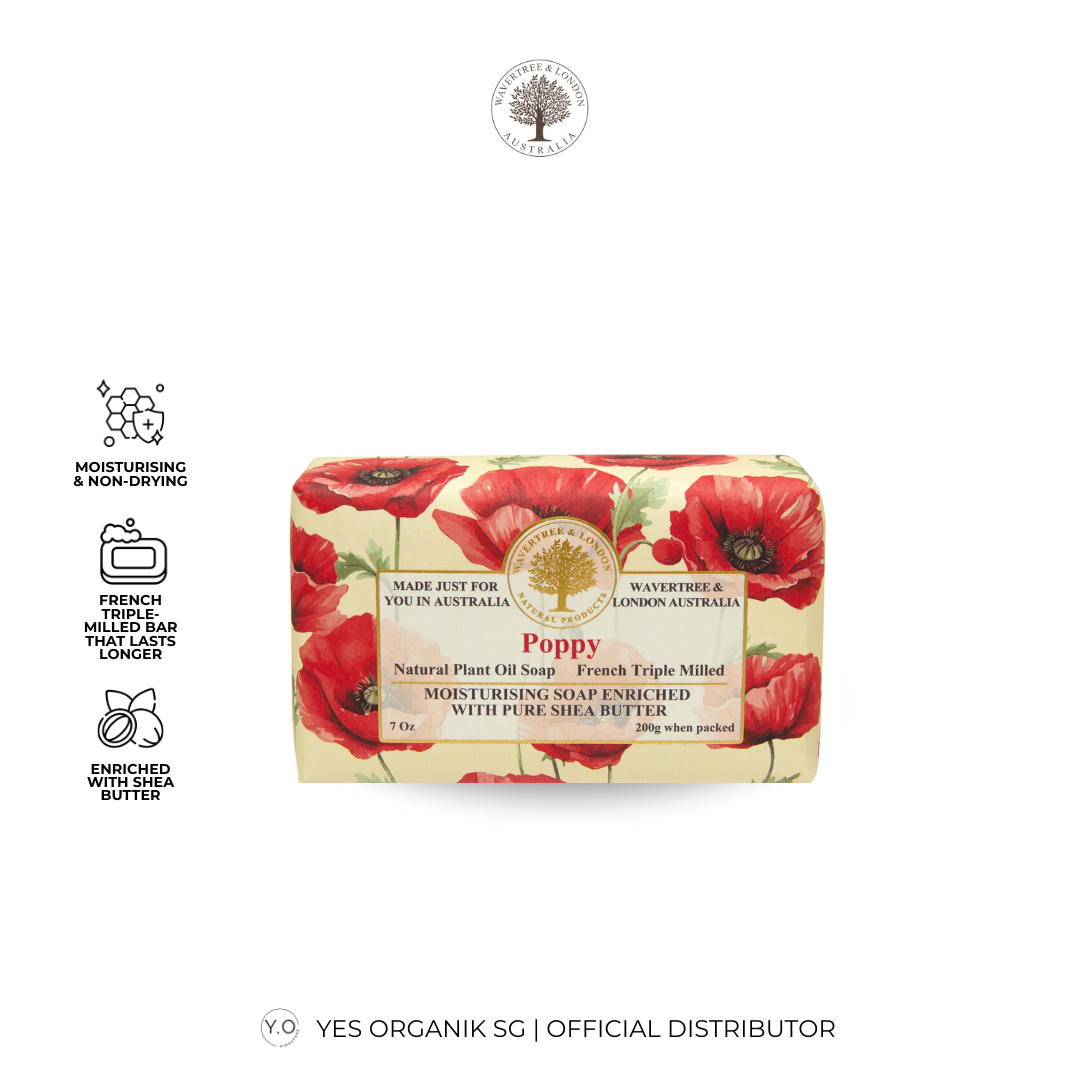 Wavertree & London Poppy Soap Bar | Moisturising Triple-Milled Bar with Shea Butter | Gentle on Skin